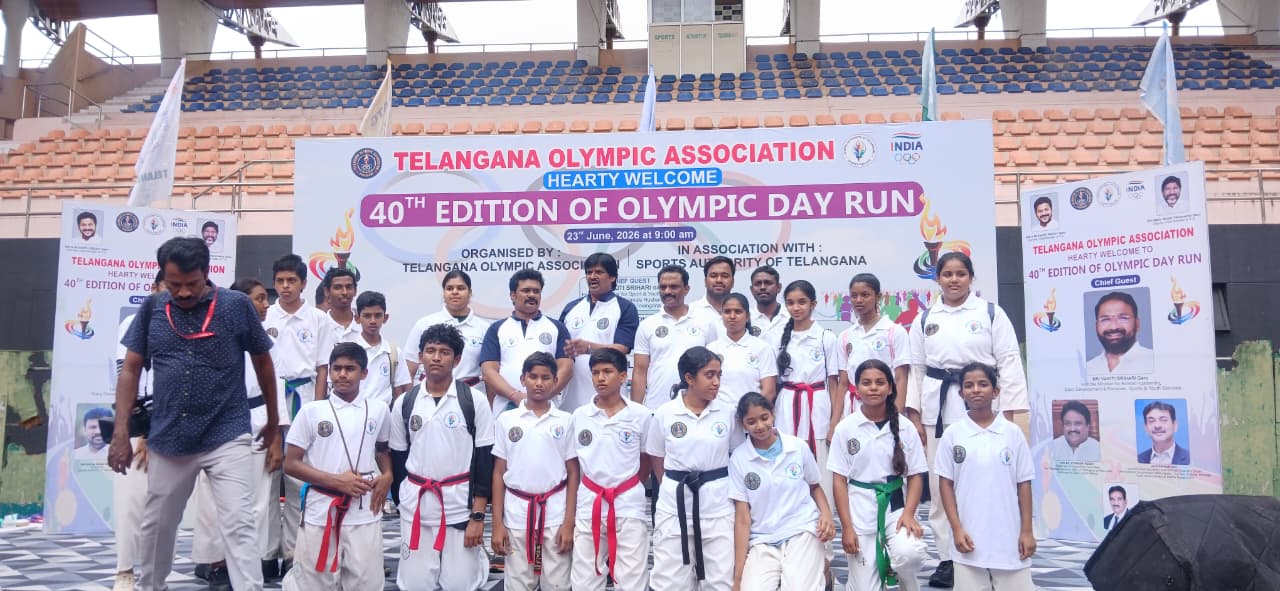 Ganghan Taekwondo students at the Telangana Olympic Day Run in Hyderabad